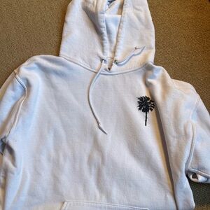 White Hoodie with Black Palm Tree Design